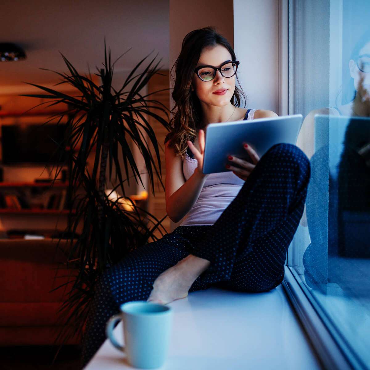 Woman working on tablet