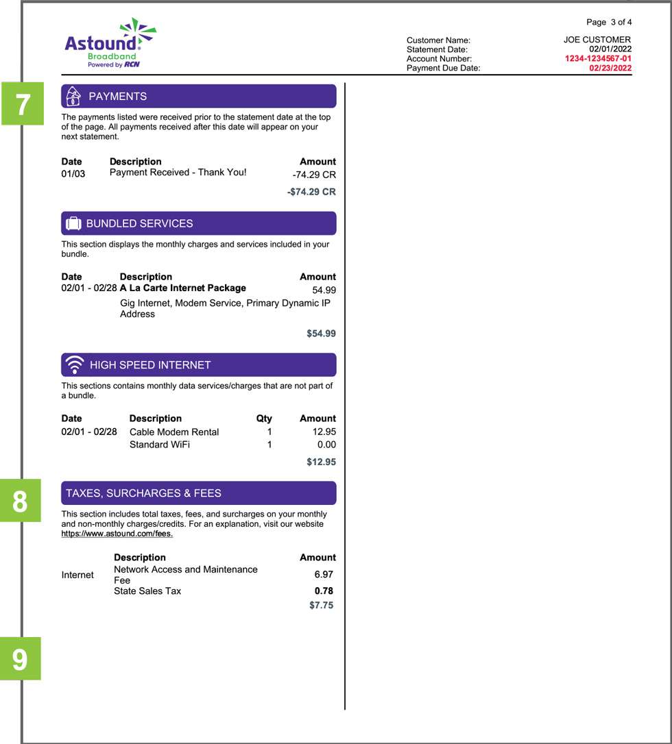 Billing statement sample detail page